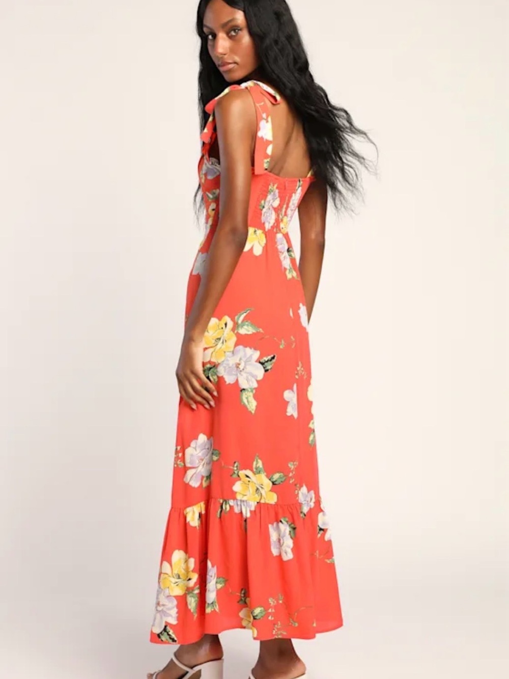 Lulu’s Floral Tie-Shoulder Midi Dress - Picture 3 of 7
